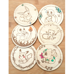 Set de 6 sous-verres Pokémon avec boîte Pokeball | Fait main en bois