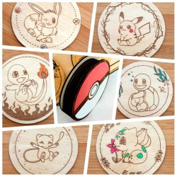 Set of 6 Coasters Pokémon – Handmade Wood Coasters with Pokéball Storage Box