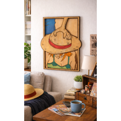 Tableau manga en bois relief One Piece Luffy & Nami accroché à un mur