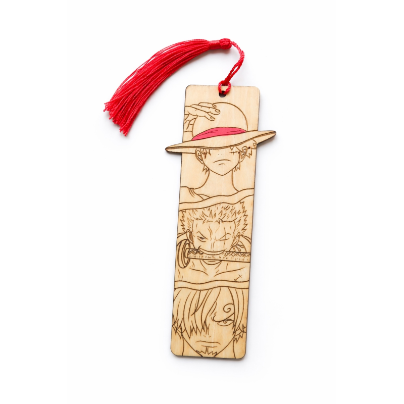 Marque-page en bois One Piece Luffy Zoro Sanji