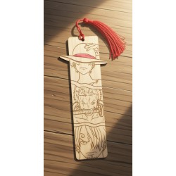Marque-page en bois One Piece Luffy Zoro Sanji vue zenithale sur pont bateau