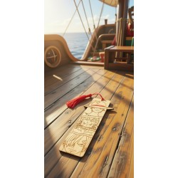 Marque-page en bois One Piece Luffy Zoro Sanji sur pont bateau