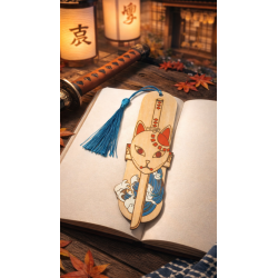 Demon Slayer Tanjiro Kitsune wooden bookmark used on a book