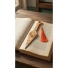 Naruto Kunai wooden bookmark used on a book