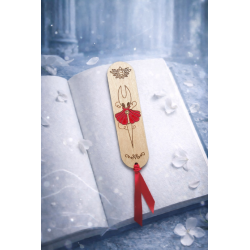 Hollow Knight Silksong Hornet wooden bookmark used on a book