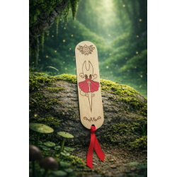 Marque-page Hollow Knight Silksong Hornet en bois posé vu de face