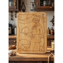 Planche à découper One Piece Sanji en bambou vue de face en cuisine