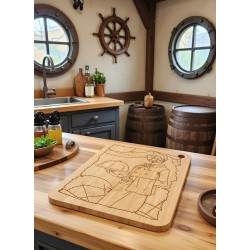One Piece Sanji bamboo cutting board used in the kitchen