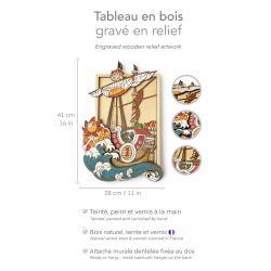 Tableau Sunny en bois relief – Décoration murale artisanale