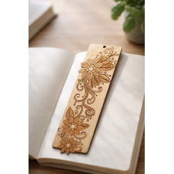 Engraved Wooden Bookmark – Floral Design Gift for Readers