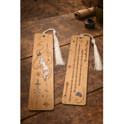 Marque-page Quicksilver en bois gravé et peint à la main – recto verso