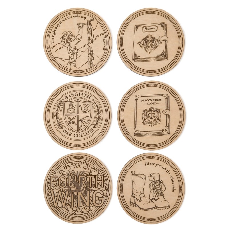 Fourth Wing - 6 Sous-verres en bois gravés Univers fantasy, romantasy & dragons