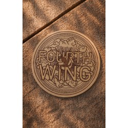 Fourth Wing - Engraved wooden coaster depicting the logo placed on a wooden table