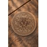 Fourth Wing - Engraved wooden coaster depicting the logo placed on a wooden table