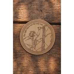 Fourth Wing - Engraved wooden coaster depicting Violet resting on a wooden table