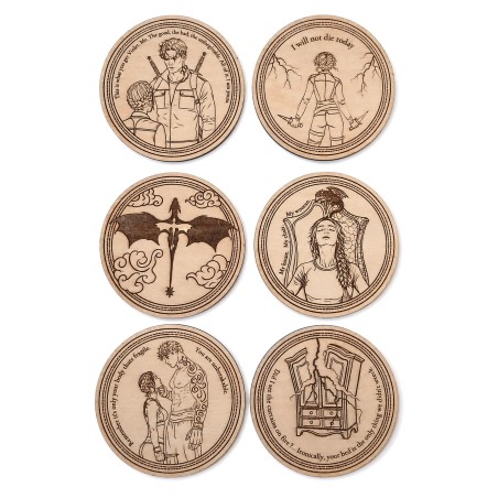 Fourth Wing - 6 Sous-verres en bois gravés Univers fantasy, romantasy & dragons