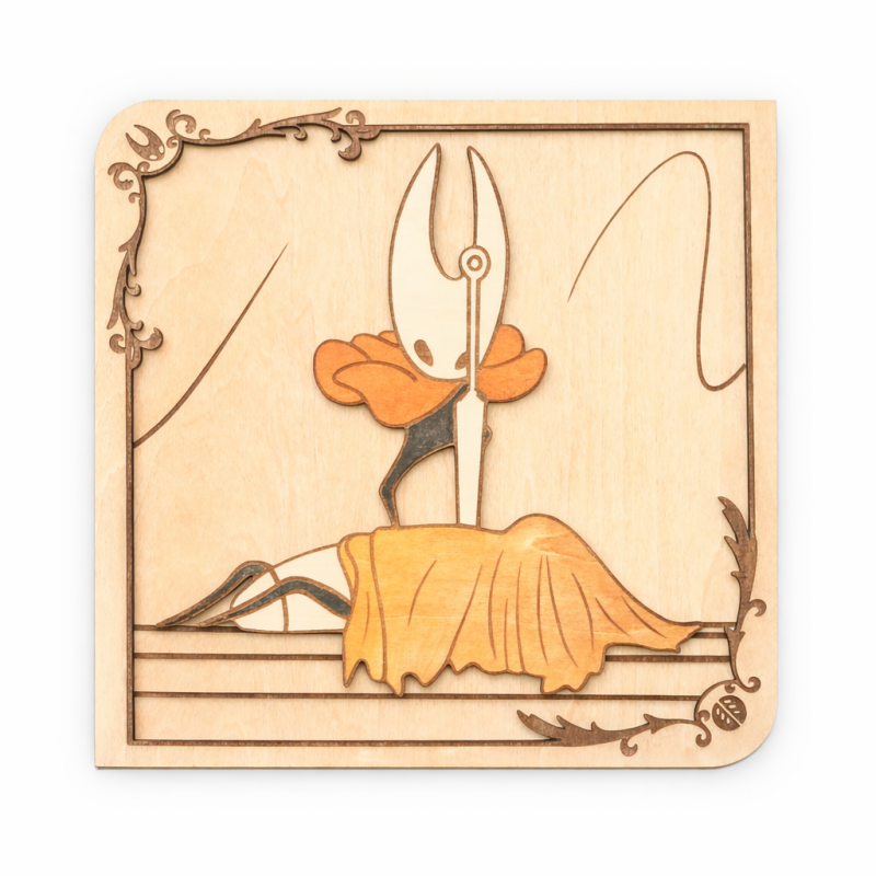 Hollow Knight Silksong Tableau manga en bois relief Hornet – décoration murale artisanale