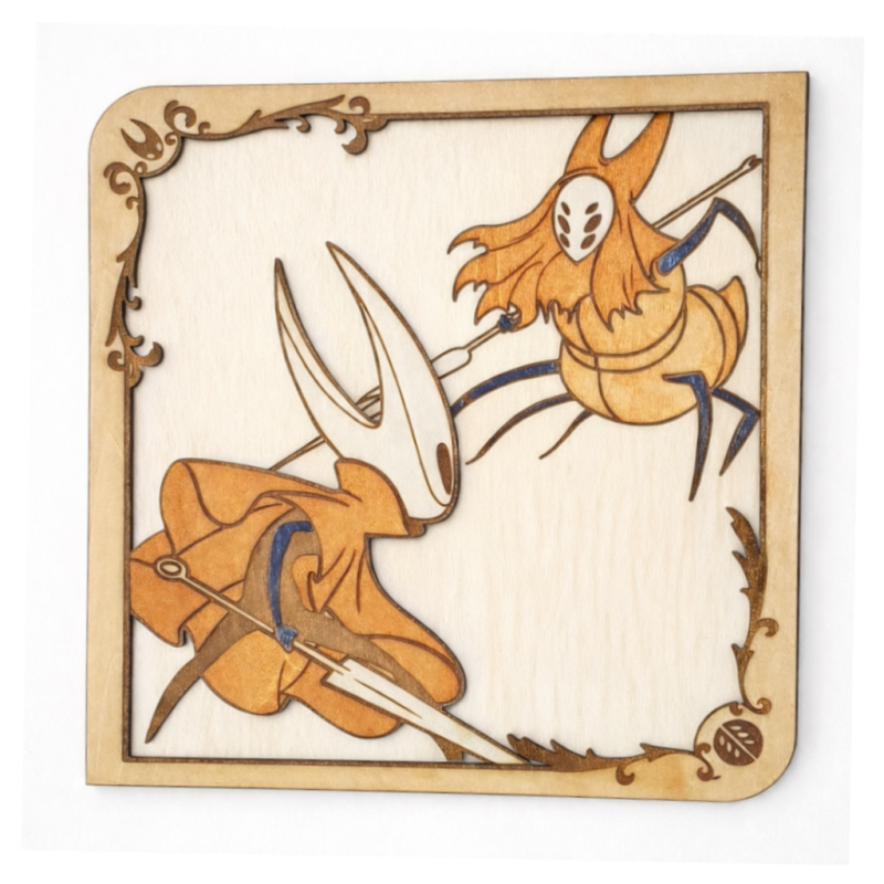 Hollow Knight Silksong Tableau manga en bois relief Hornet – décoration murale artisanale