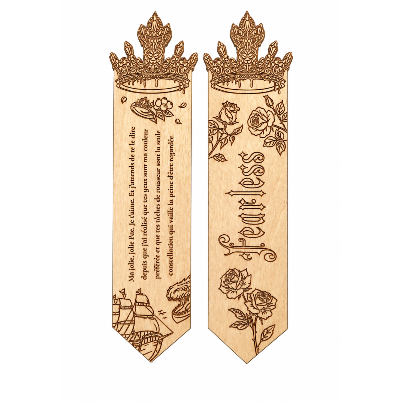 Marque-page Fearless en bois gravé – recto verso
