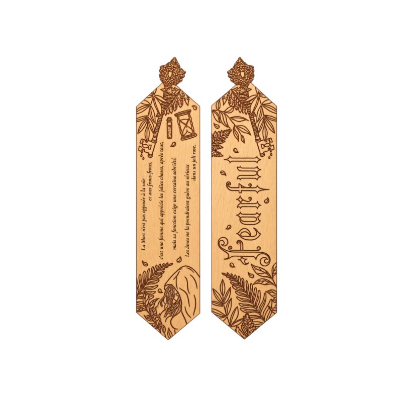 Marque-page Fearful en bois gravé – recto verso