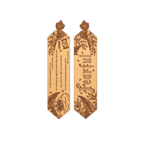 Marque-page Fearful en bois gravé – recto verso
